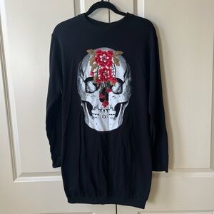 NWT Goth skull and embroidered flowers Sweatshirt Dress gothic emo alternative